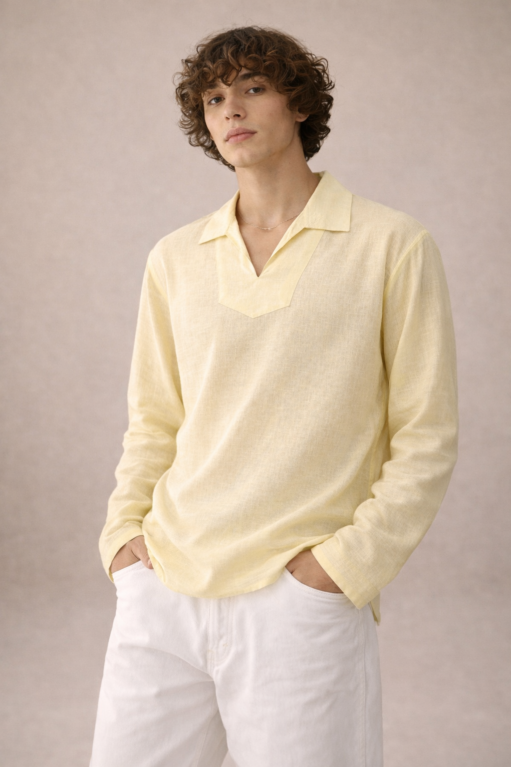 LEMON YELLOW LINEN T - SHIRT