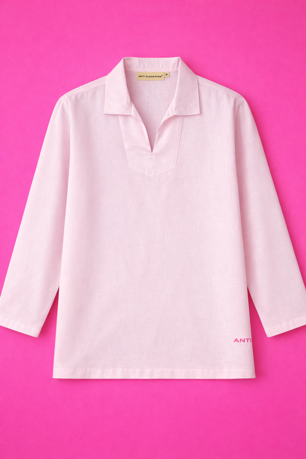 BABY PINK LINEN T - SHIRT